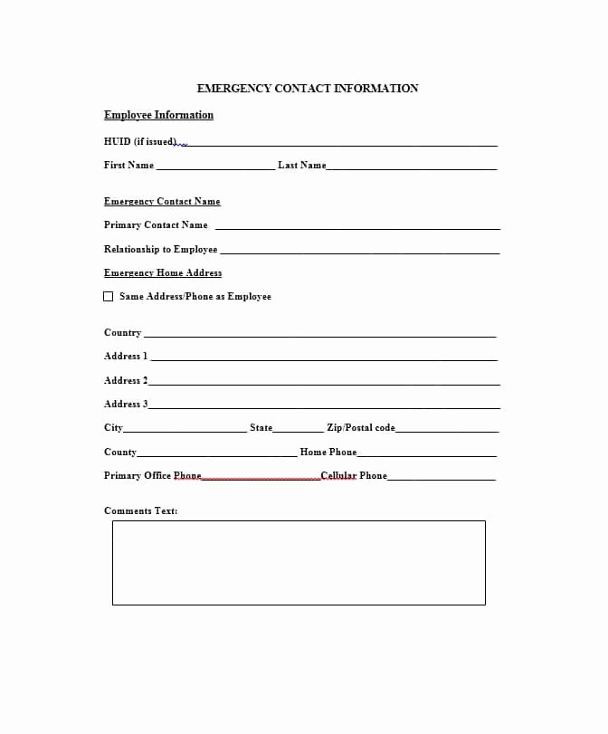 Employee Contact form Template Elegant 54 Free Emergency Contact forms [employee Student]