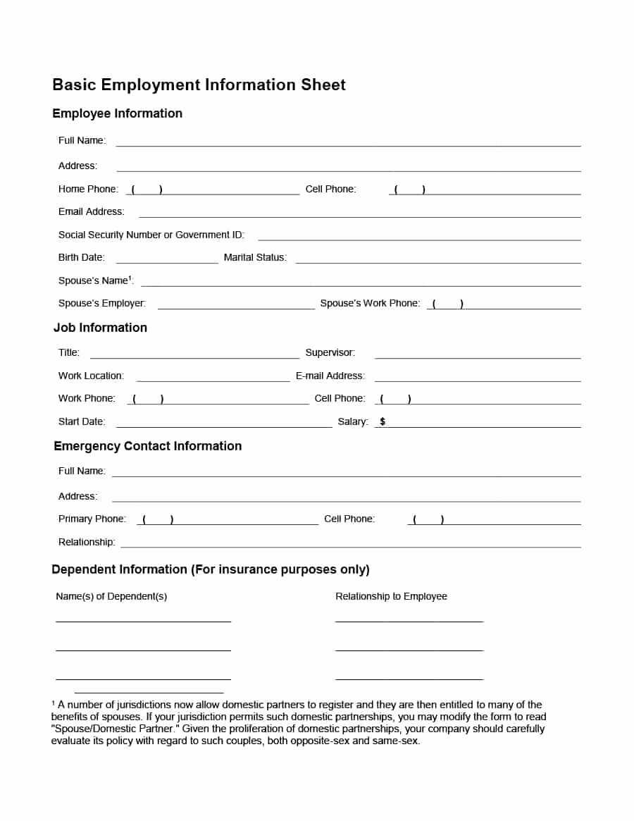 Employee Contact form Template Lovely 47 Printable Employee Information forms Personnel