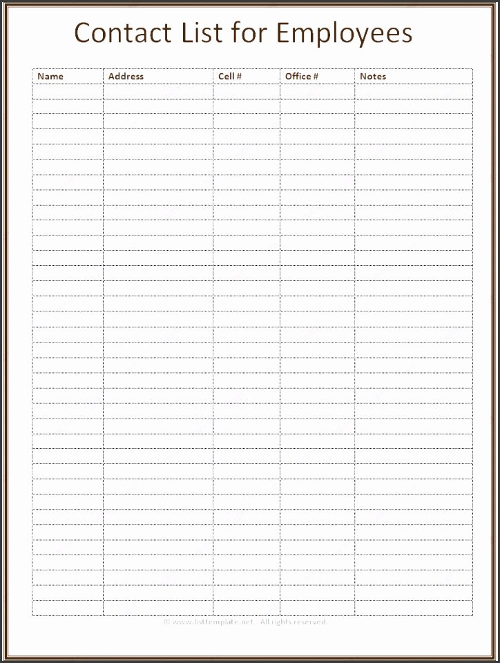 Employee Contact form Template Lovely 9 Employee Contact List Template Sampletemplatess