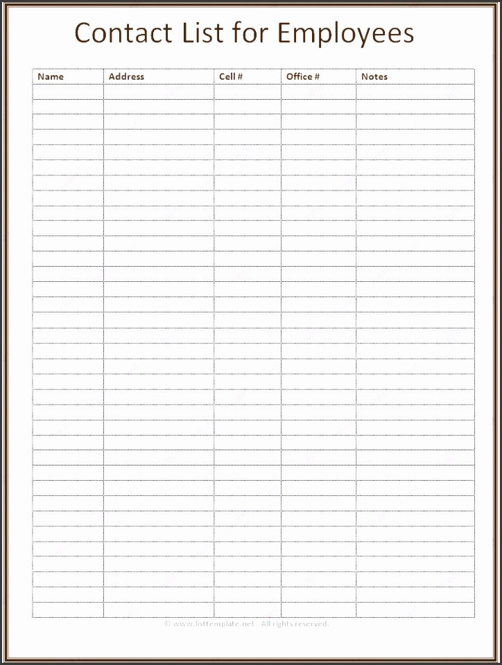 Employee Contact form Template Lovely 9 Employee Contact List Template Sampletemplatess