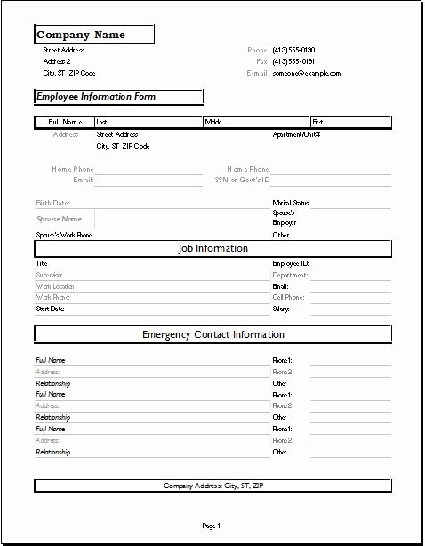 Employee Contact form Template Luxury Employee Information forms