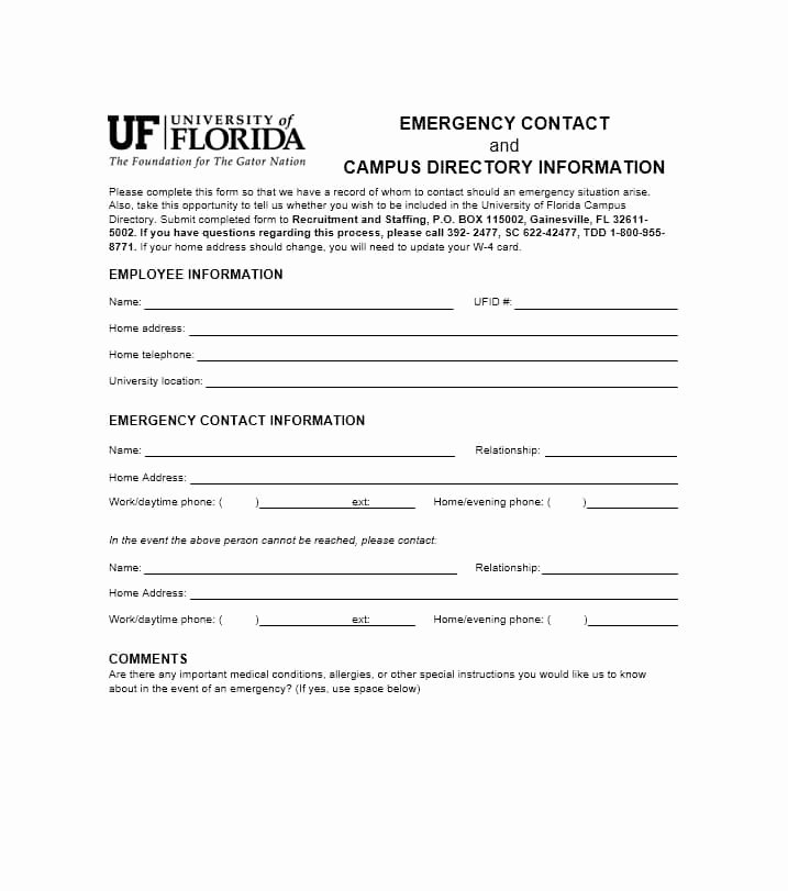 Employee Contact form Template Unique 54 Free Emergency Contact forms [employee Student]