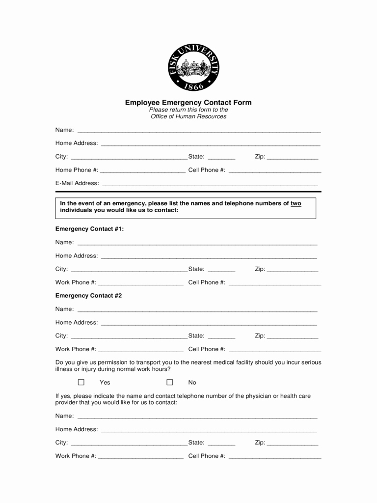 Employee Contact form Template Unique Employee Emergency Contact form 2 Free Templates In Pdf