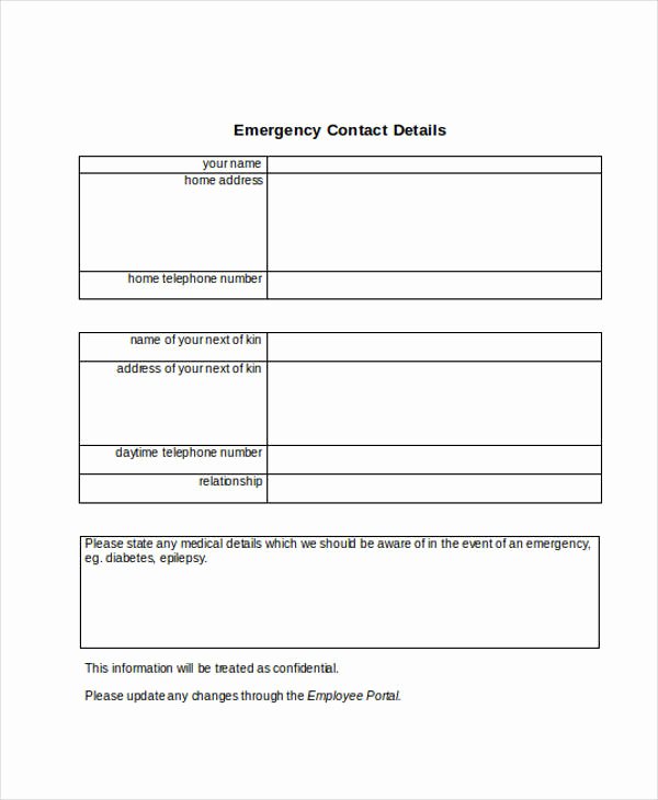 Employee Contact form Template Unique Free 33 Emergency Contact form Templates In Pdf