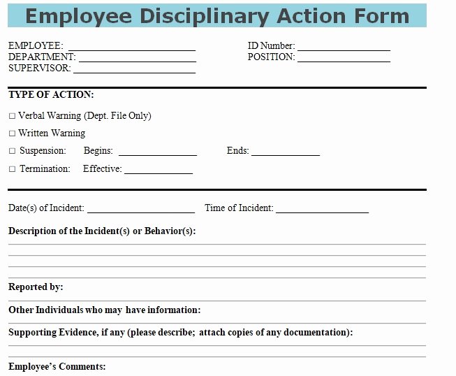 Employee Corrective Action form Template Awesome Get Employee Disciplinary Action form Doc Template Excel