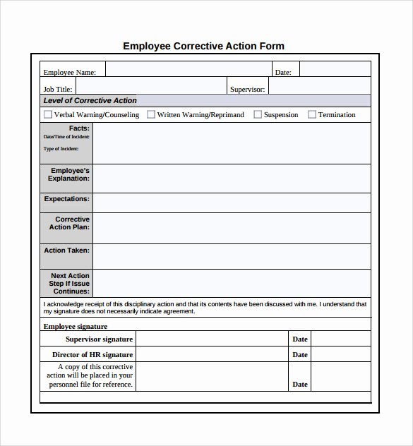 Employee Corrective Action form Template Elegant Sample Corrective Action Plan Template 14 Documents In