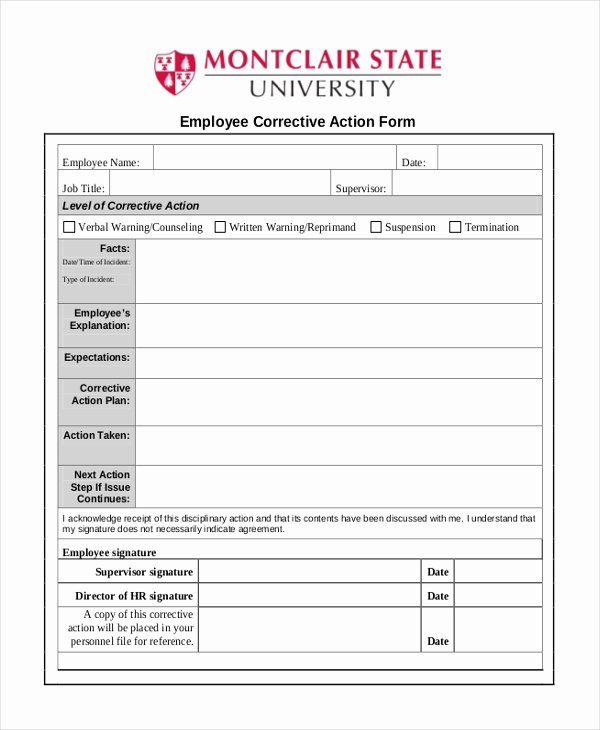 sample employee action form