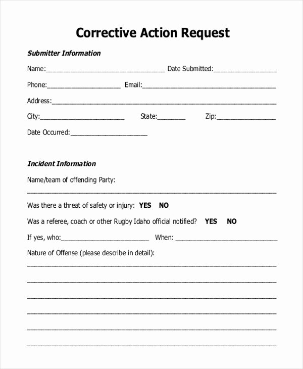 Employee Corrective Action form Template Lovely Free 9 Sample Corrective Action forms In Pdf