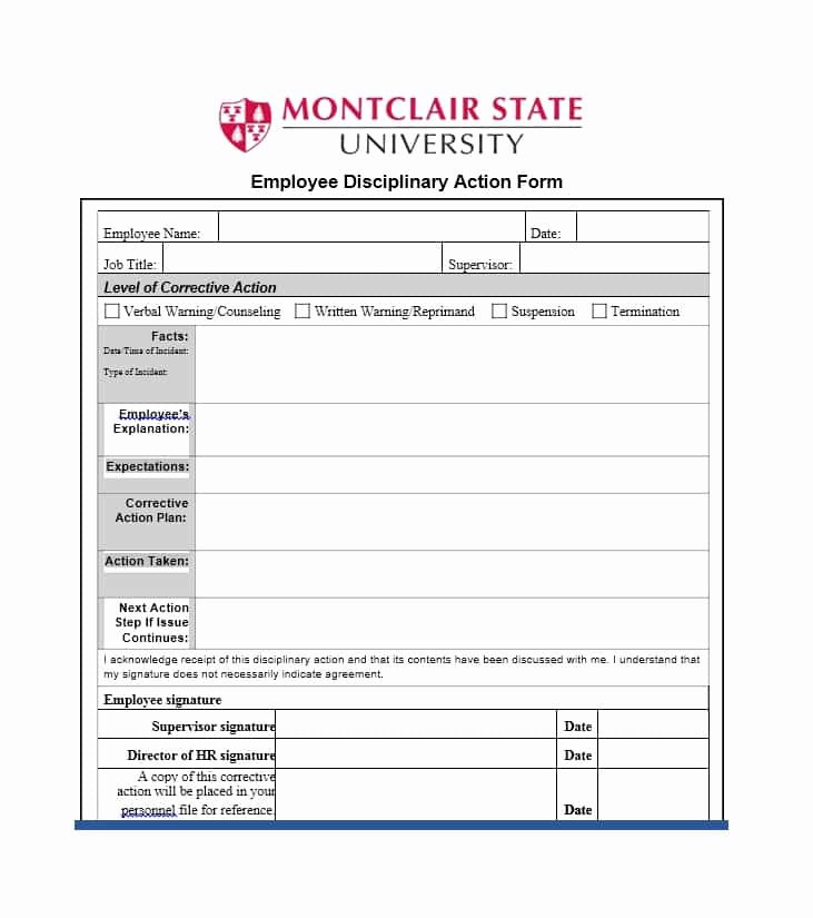 Employee Corrective Action form Template New 40 Employee Disciplinary Action forms Template Lab