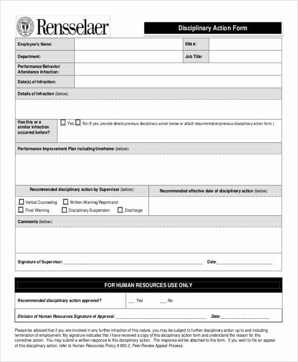 Employee Corrective Action form Template Unique Employee Write Up form 6 Free Word Pdf Documents