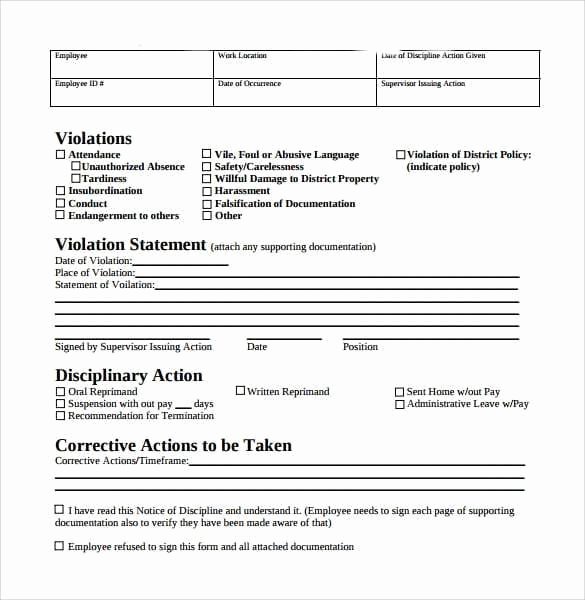 Employee Disciplinary form Template Free Awesome Employee Write Up form 5