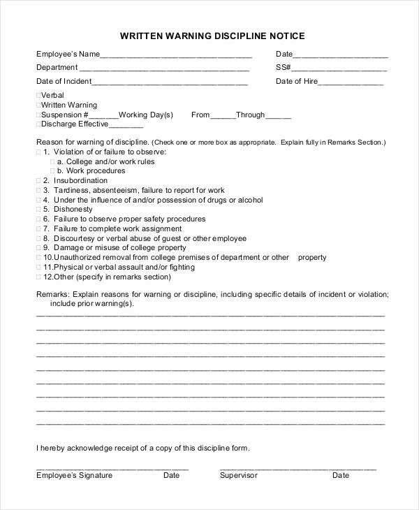 Employee Disciplinary form Template Free Best Of Employee Discipline form 6 Free Word Pdf Documents