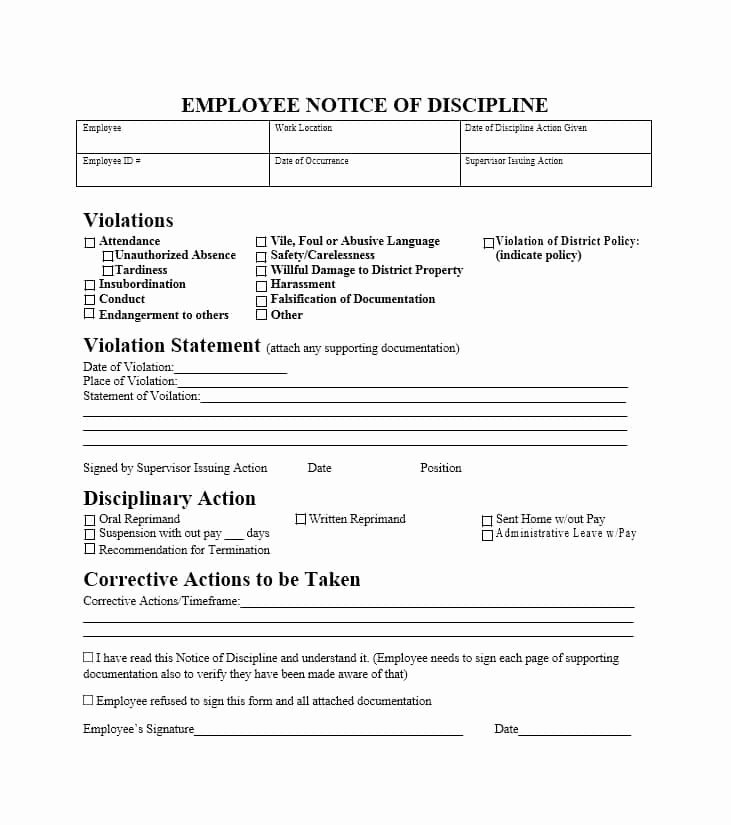 Employee Disciplinary form Template Free Best Of Free Printable Employee Discipline form Template 4983