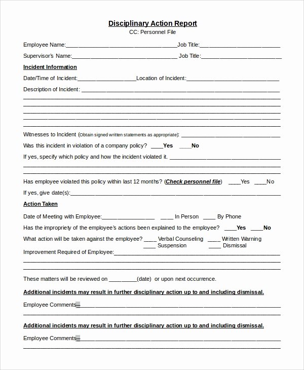 Employee Disciplinary form Template Free Fresh Sample Disciplinary Action form 8 Examples In Pdf Word