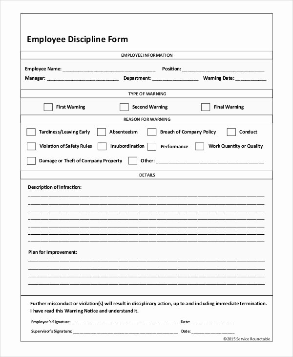 Employee Disciplinary form Template Free Fresh Sample Employee Discipline form 10 Examples In Pdf Word