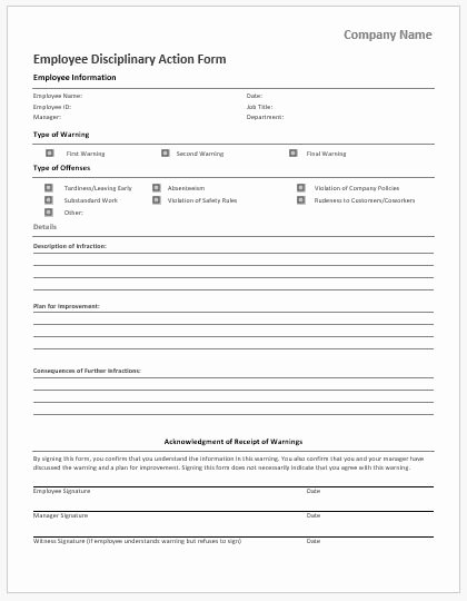 Employee Disciplinary form Template Free Lovely Employee Disciplinary Action forms for Ms Word