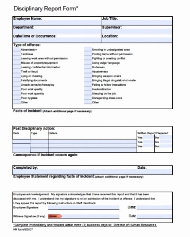 Employee Disciplinary form Template Free Lovely Free Employee Write Up form Printable Excel Template