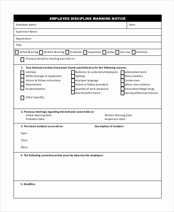 Employee Disciplinary form Template Free Lovely Sample Employee Discipline form 10 Examples In Pdf Word