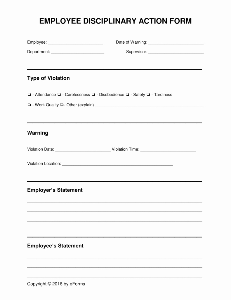 Employee Disciplinary form Template Free New Employee Disciplinary forms