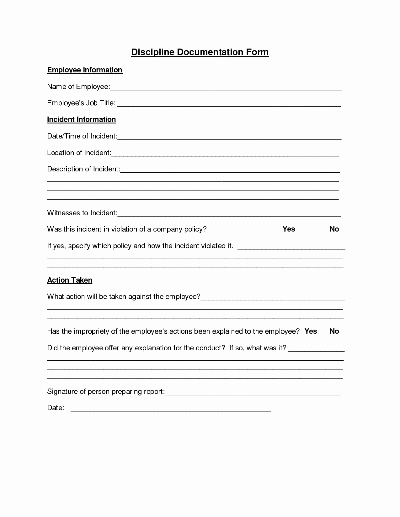 Employee Disciplinary form Template Free New Employee Discipline form
