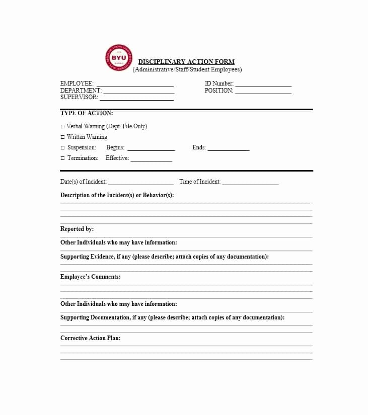 Employee Disciplinary form Template Free Unique Disciplinary Action form