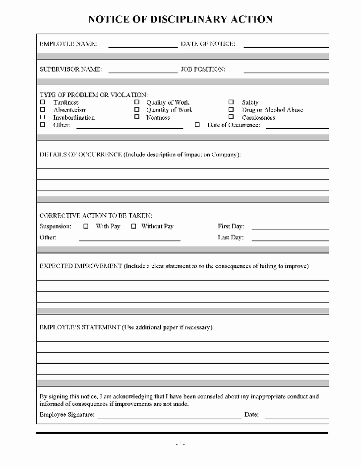 Employee Disciplinary form Template Free Unique Employee Disciplinary Action form with Checklist