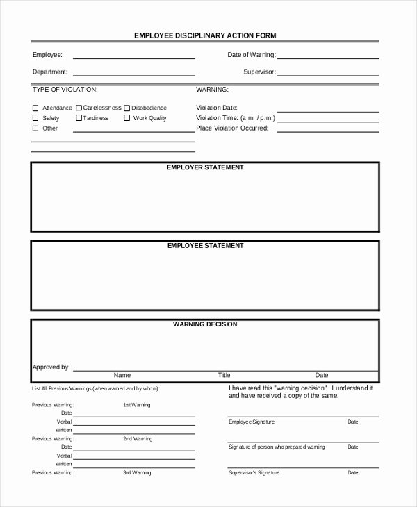 Employee Disciplinary form Template Free Unique Free 9 Sample Disciplinary Action forms