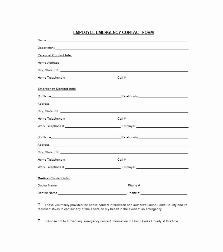 Employee Emergency Contact form Template Awesome Employee Emergency Contact Printable form to Pin