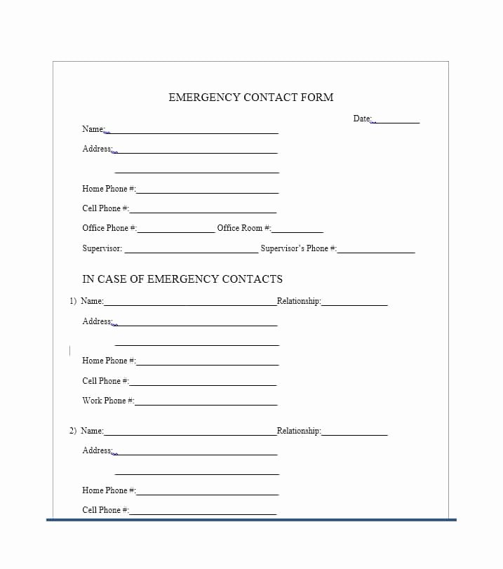 Employee Emergency Contact form Template Beautiful 54 Free Emergency Contact forms [employee Student]