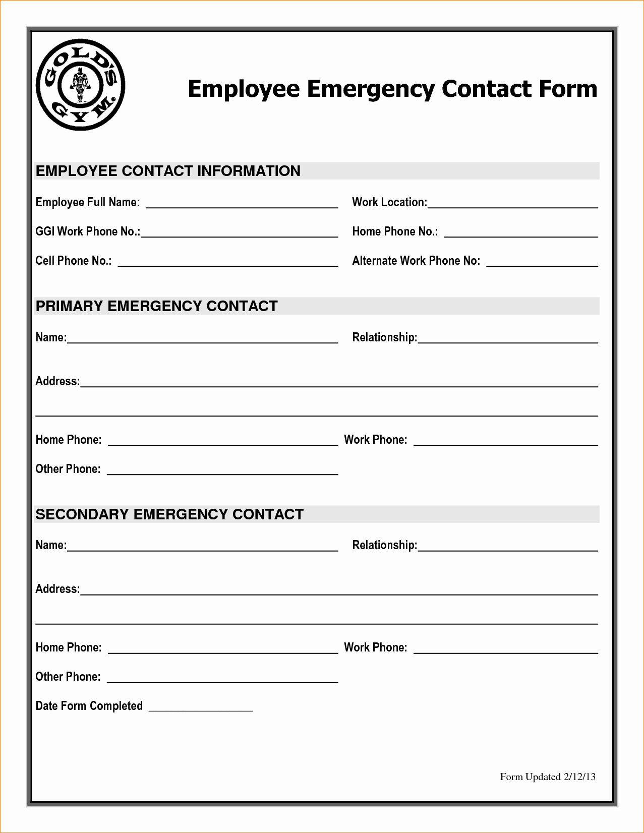 Employee Emergency Contact form Template Beautiful Employee Emergency Contact Printable form to Pin