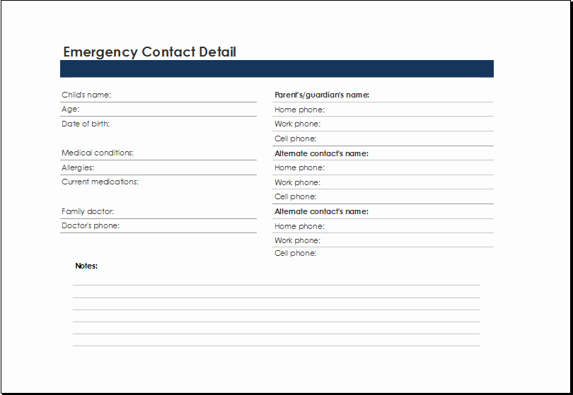 Employee Emergency Contact form Template Beautiful Printable Excel Emergency Contact List Template