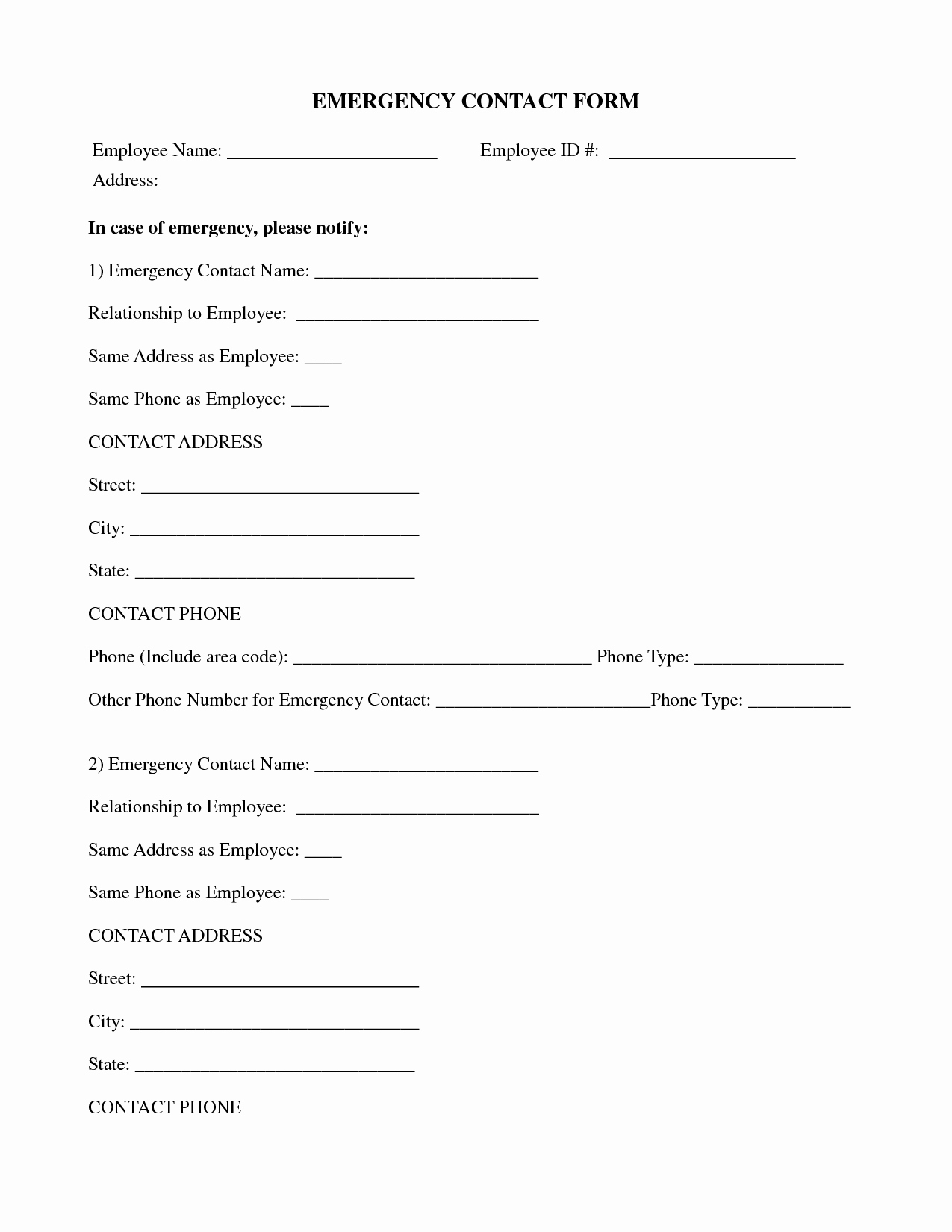 Employee Emergency Contact form Template Best Of Best S Of Contact form Template Contact Information