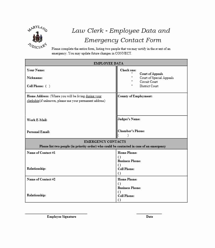 Employee Emergency Contact form Template Inspirational 54 Free Emergency Contact forms [employee Student]