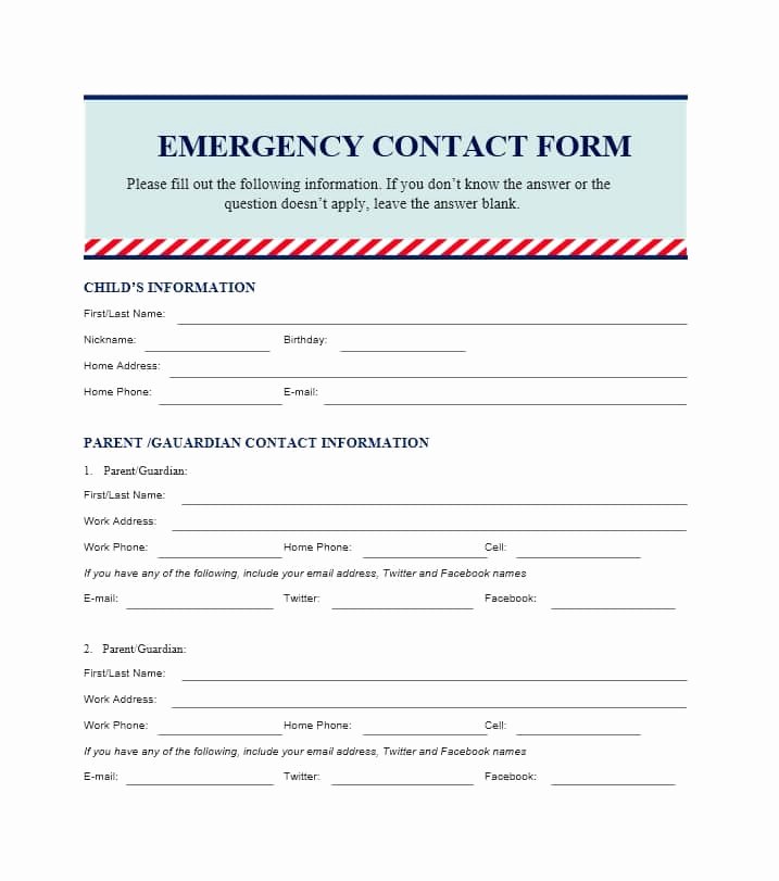Employee Emergency Contact form Template Luxury 54 Free Emergency Contact forms [employee Student]