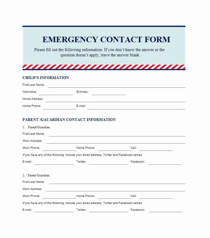 Employee Emergency Contact form Template Luxury 54 Free Emergency Contact forms [employee Student]