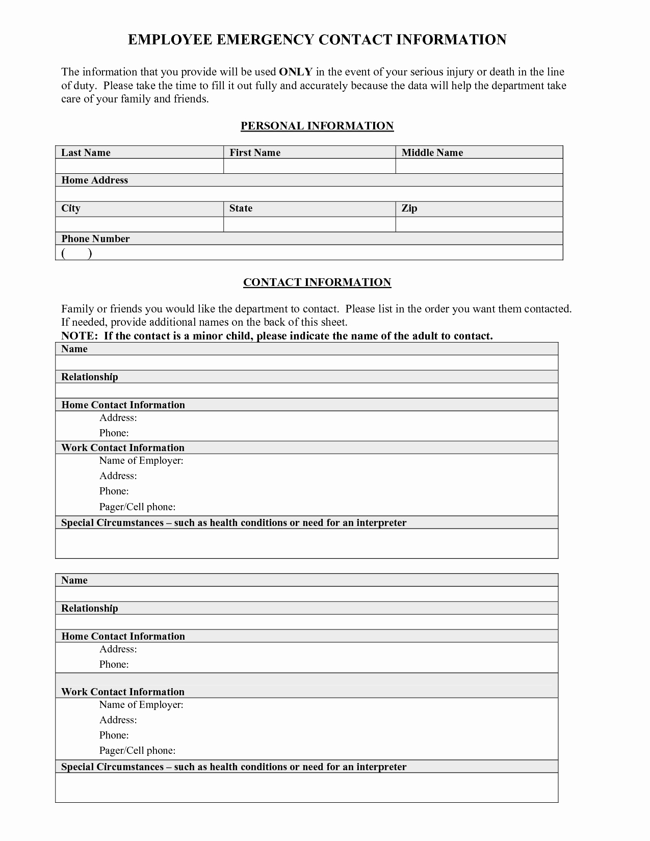 Employee Emergency Contact form Template Luxury Best S Of Employee Information Template Employee