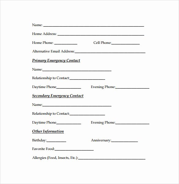 Employee Emergency Contact form Template Luxury Emergency Contact forms 11 Download Free Documents In