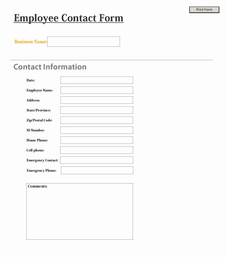 Employee Emergency Contact form Template Luxury Employee Emergency Contact Printable form to Pin