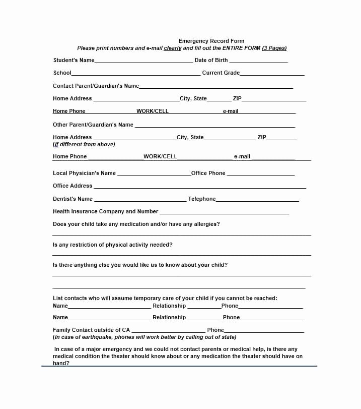 Employee Emergency Contact form Template Unique 54 Free Emergency Contact forms [employee Student]