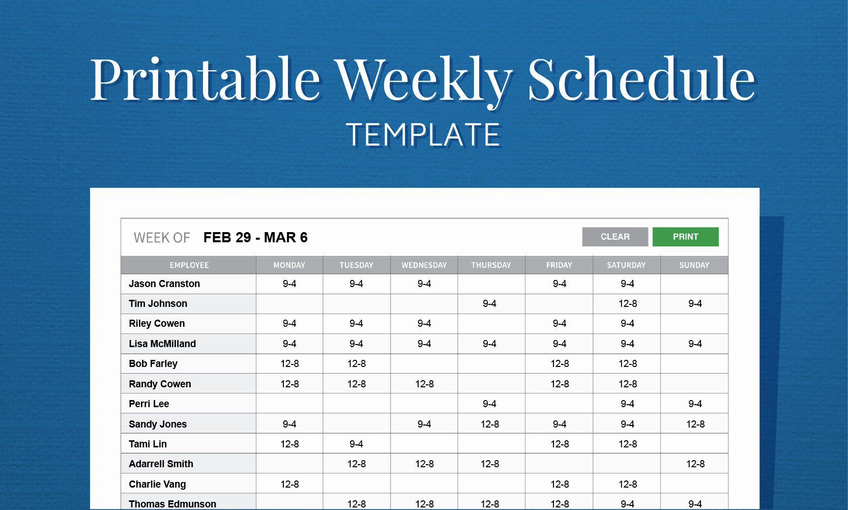 Employee Lunch Schedule Template New Free Printable Weekly Work Schedule Template for Employee