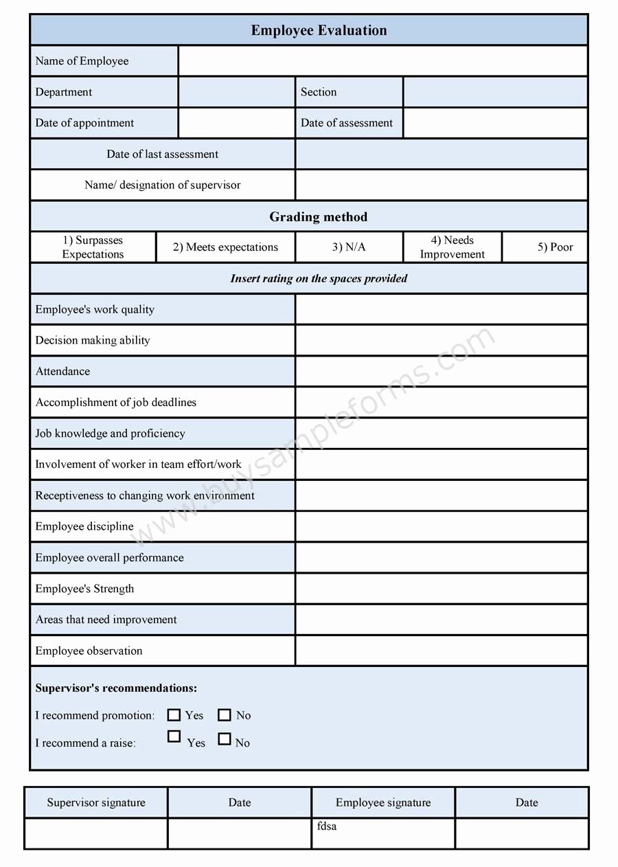 Employee Performance Appraisal form Template Best Of Employee Evaluation Template