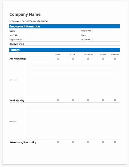 employee performance appraisal form