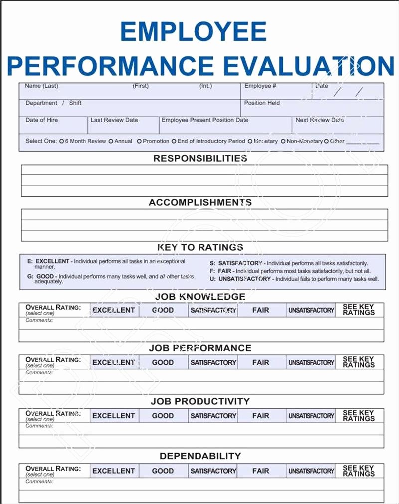 Employee Performance Appraisal form Template Inspirational Employee Performance Evaluation form Pdf