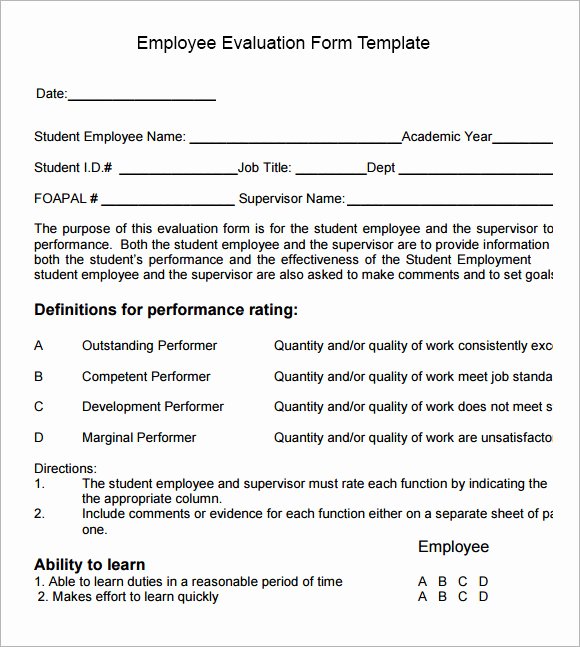 Employee Performance Appraisal form Template Lovely Employee Evaluation form Sample – 13 Free Examples format