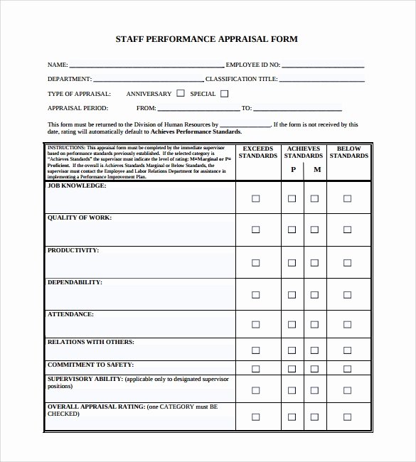 Employee Performance Appraisal form Template Lovely Free 4 Employee Performance Appraisal form Templates In Pdf