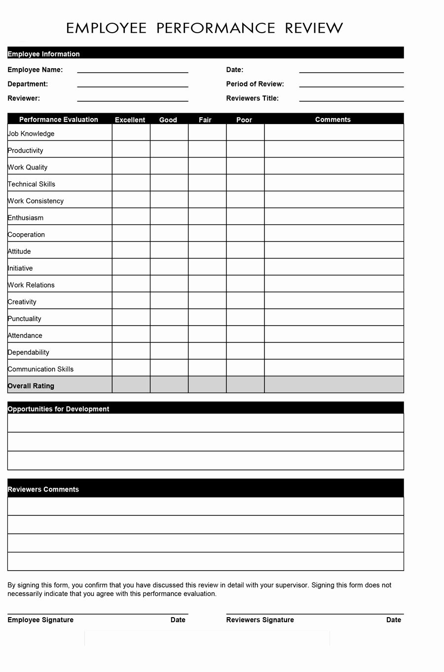 Employee Performance Appraisal form Template New 46 Employee Evaluation forms &amp; Performance Review Examples
