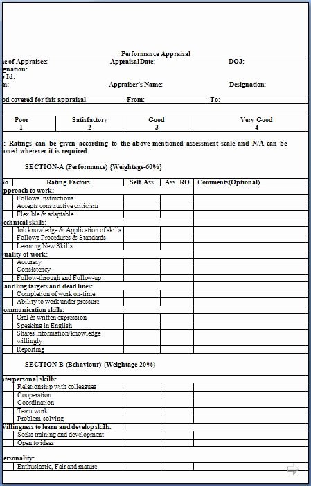 Employee Performance Appraisal form Template Unique Employee Review Template Word Google Search