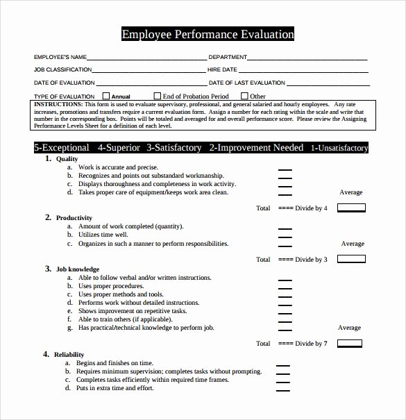 Employee Performance Appraisal form Template Unique Performance Evaluation 9 Download Free Documents In Pdf