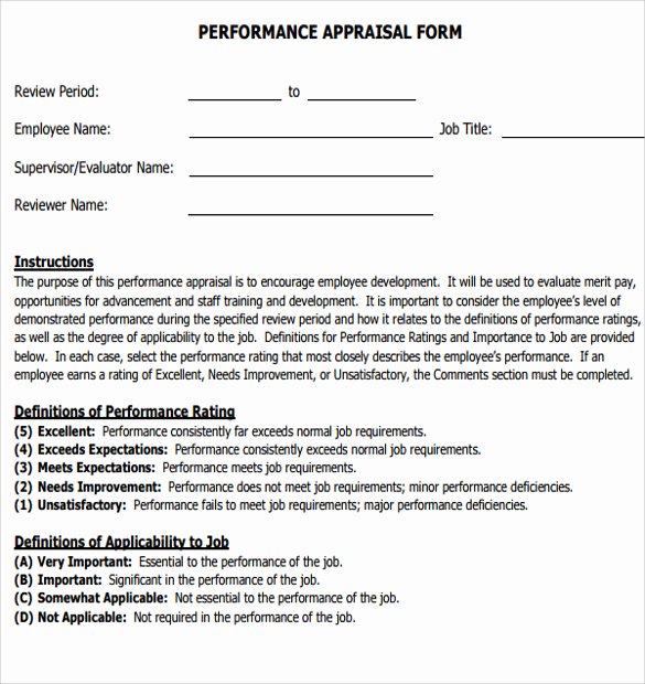 Employee Performance Appraisal form Template Unique Sample Job Performance Evaluation form 7 Documents In