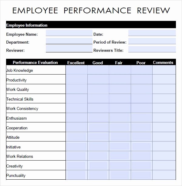 Employee Performance Review Template Free Beautiful Free 9 Sample Performance Evaluation Templates In Pdf